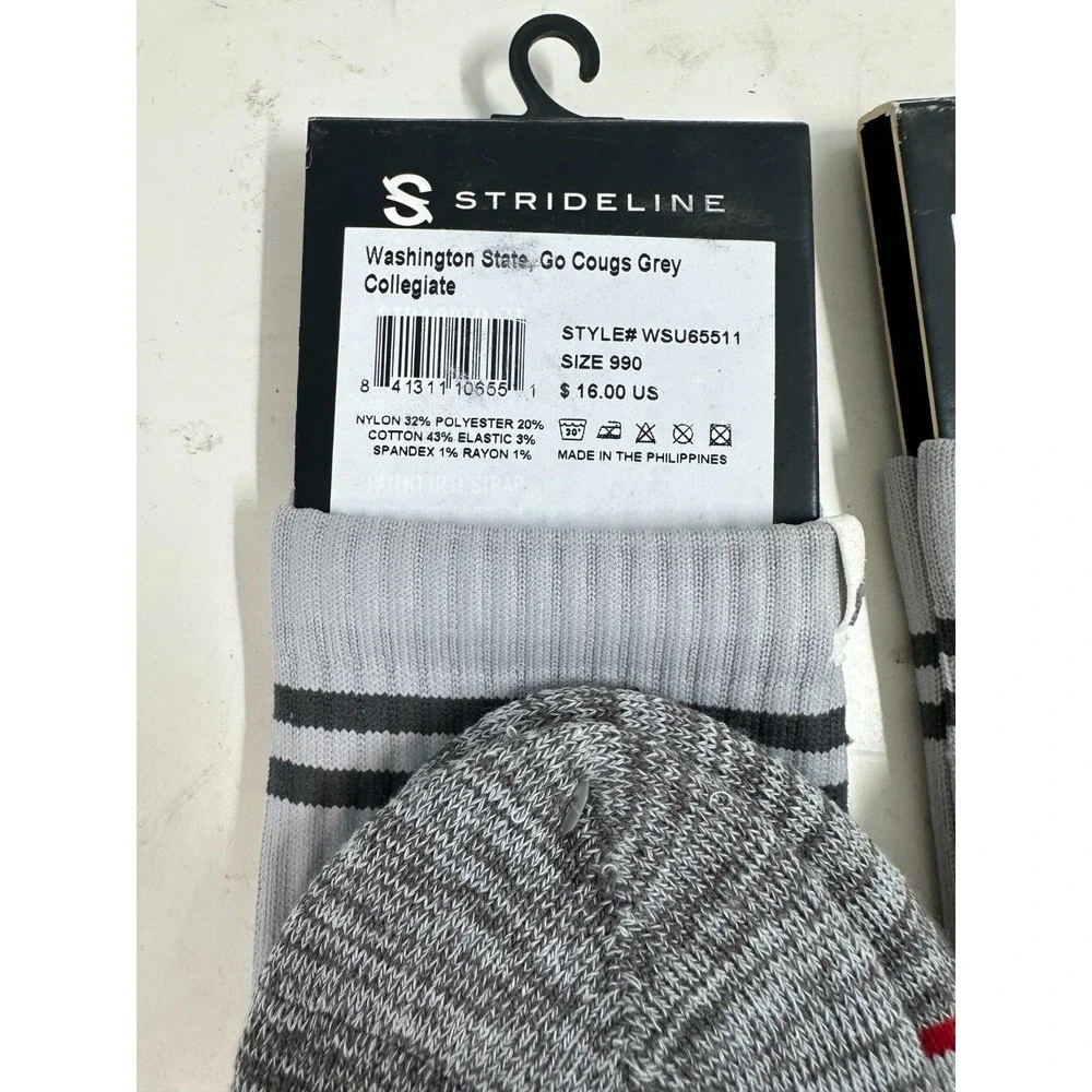 Lot Of 2 Strideline Washington State Cougars Go Cougs Socks Gray‎ Size 6-12 NWT